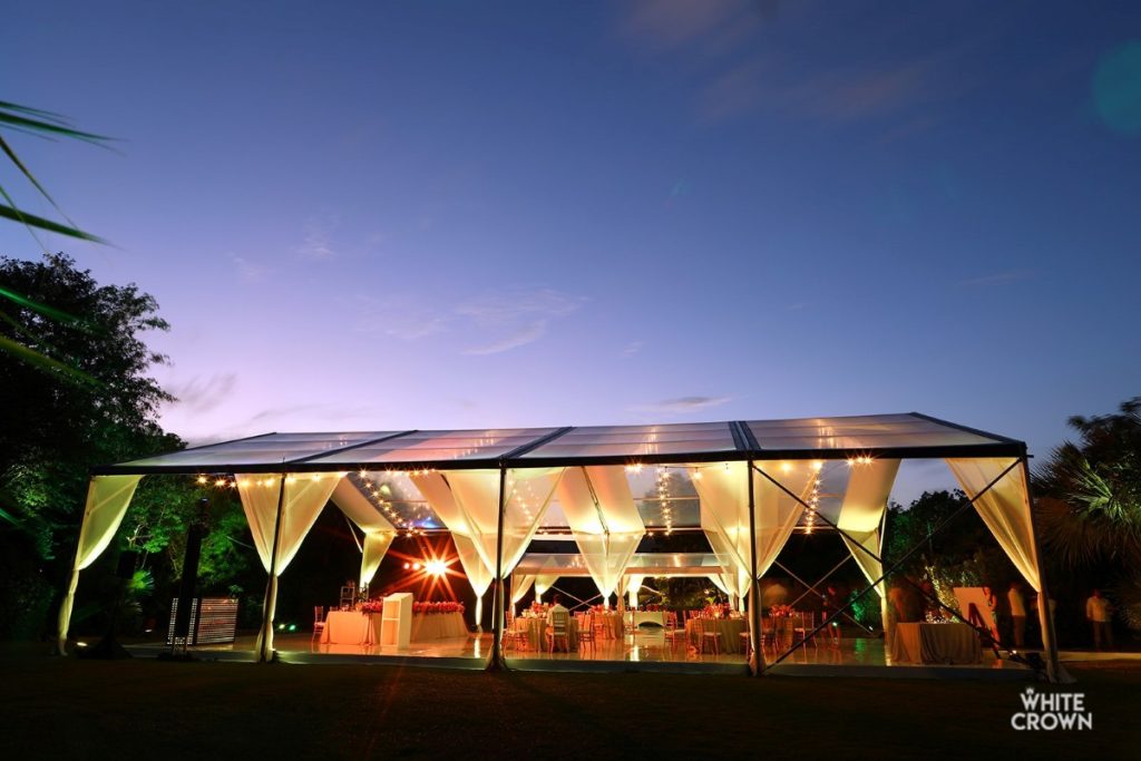 tent in the garden for a wedding event at fairmont mayakoba