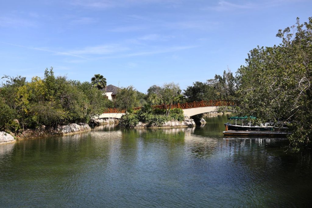 Water canals and mangroves of a luxury wedding resort in the riviera maya