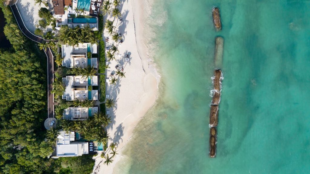 blue diamond luxury boutique hotel aerial view of the beach