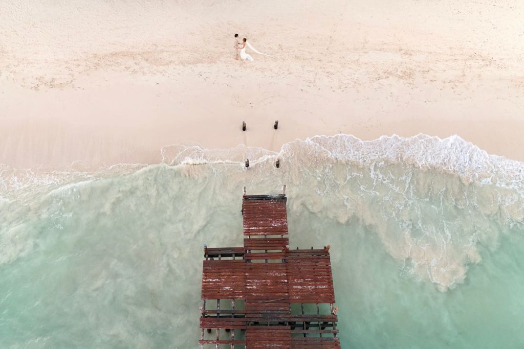 aerial view of a pier located at a luxury wedding venue in the riviera maya