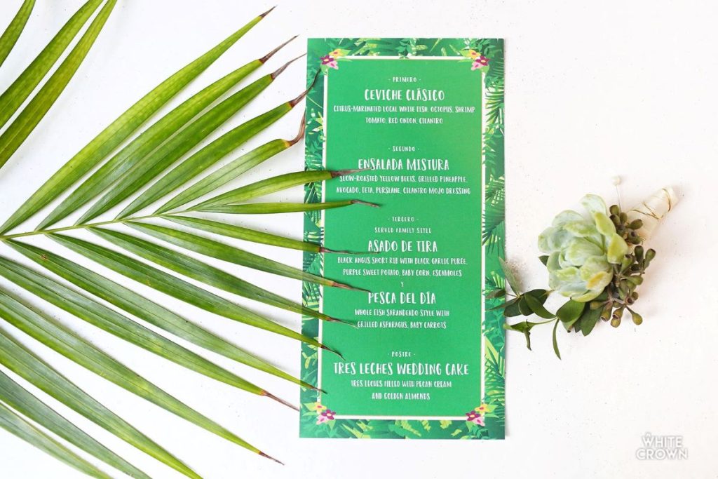 A creative wedding menu for a destination wedding in the riviera maya