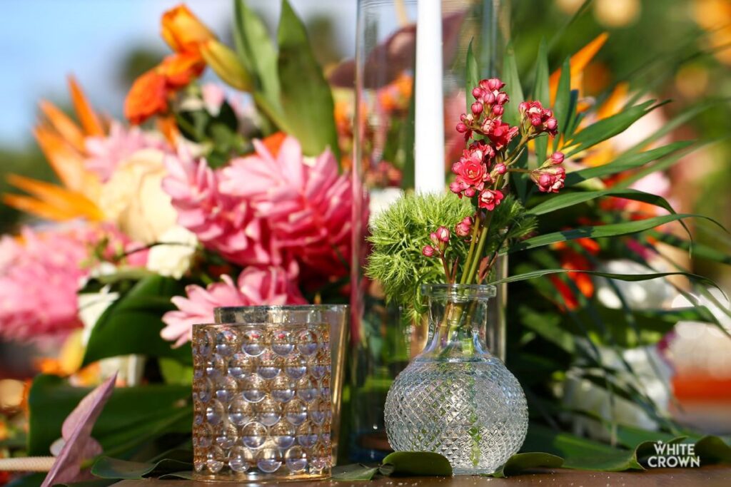 tropical flower arrangement for a wedding table